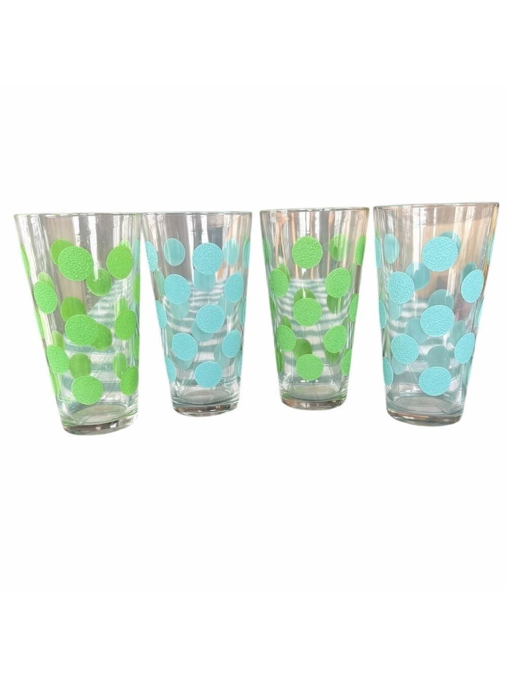 Set of 4 Textured Polka Dot Vintage Culver Glasses Two Green Two Blue EC MCM